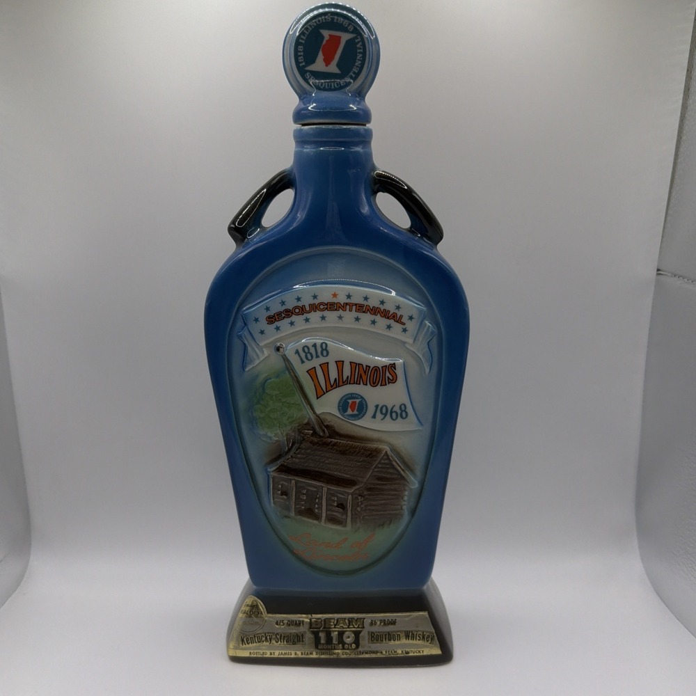 Vintage 1968 Jim Beam Illinois Sesquicentennial EMPTY Decanter Bottle 1818-1968